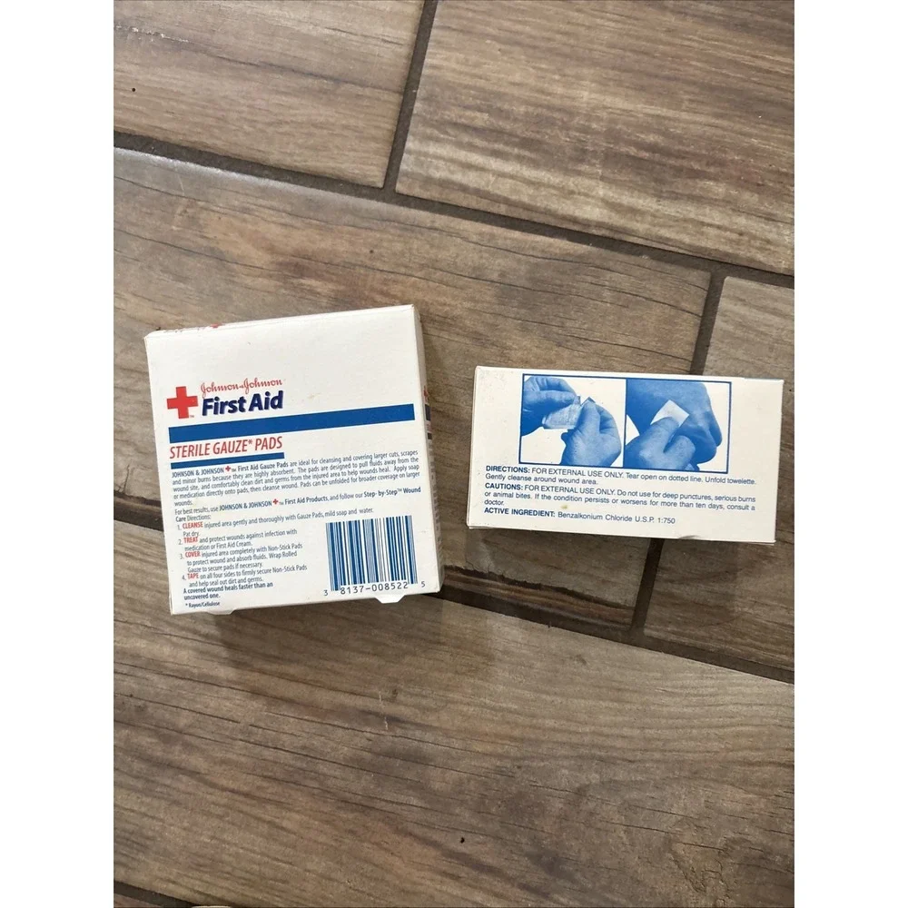 Vintage Johnson Johnson first Aid Supplies Gauze Pads Antiseptic Wipes Empty Box